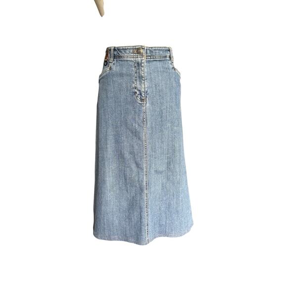 Lands End Women's Denim Skirt  Midi Medium Wash Size 14 - Picture 1 of 9